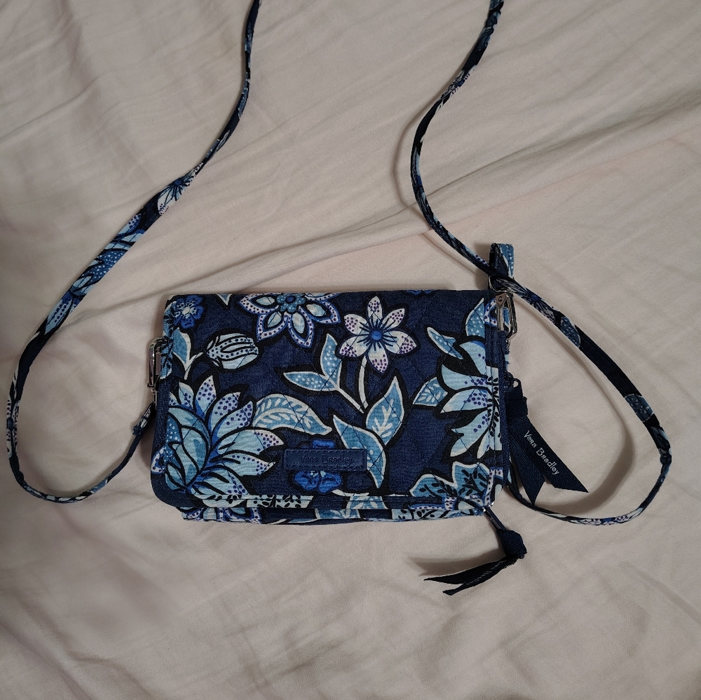 Vera Bradley Navy and Light Blue Floral Crossbody Wallet